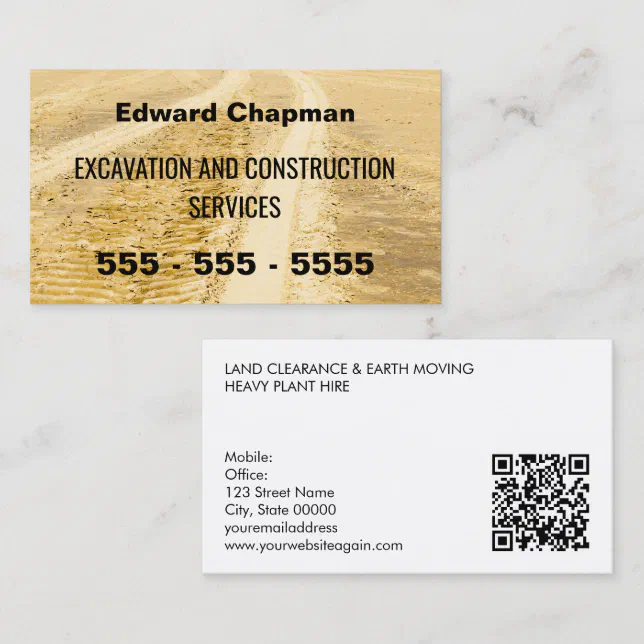 Excavation Sand Tracks QR Code Business Card