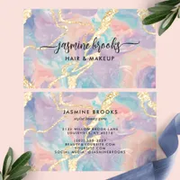 Opal Marble Pastel Gold Glitter Business Card