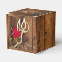 Faux Barn Wood Red Roses Horse Bit Western Wedding Favor Boxes