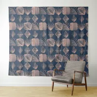 Bold Caribbean Tribal Mudcloth: Navy Blue, Pink Tapestry