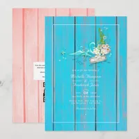 Rustic Turquoise and Coral Beach QR Code Wedding Invitation