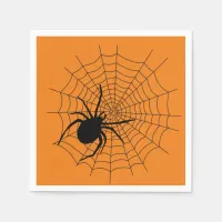 Scary Halloween Party Spider Web Orange Black Napkins