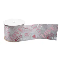 Hugs and Kisses Word Cloud Pink/Silver ID286 Satin Ribbon