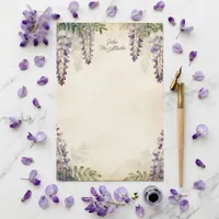 Elegant Watercolor Purple Wisteria Vintage Floral Stationery