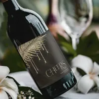 Jewel Palm Leaf Wedding Cheers Gold ID830 Wine Label