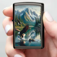 Majestic Eagle Capturing Fish at Sunrise Zippo Lighter