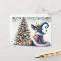 Cute AI generated Witch and a Yule Tree Postcard
