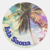 Abstract Rainbow Palm Tree on Isla Saona Caribbean Classic Round Sticker