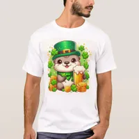 Adorable St. Patricks Day Otter With Beer and Gold T-Shirt