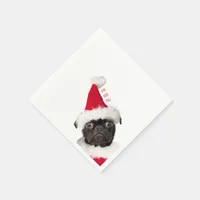 Cute Festive Christmas Black Pug Puppy Santa Napkins