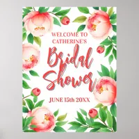 Welcome Peonies and Greenery Bridal Shower Poster