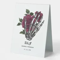 Burgundy Floral Skeleton Gothic Wedding Table Tent