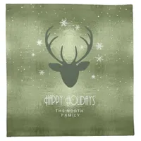 Deer Antlers Silhouette & Snowflakes Green ID861 Cloth Napkin