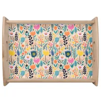 Simple Floral Modern Folk Art Illustration Serving Tray