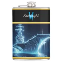 Majestic Vessel Rising From Icy Waters at Night Flask