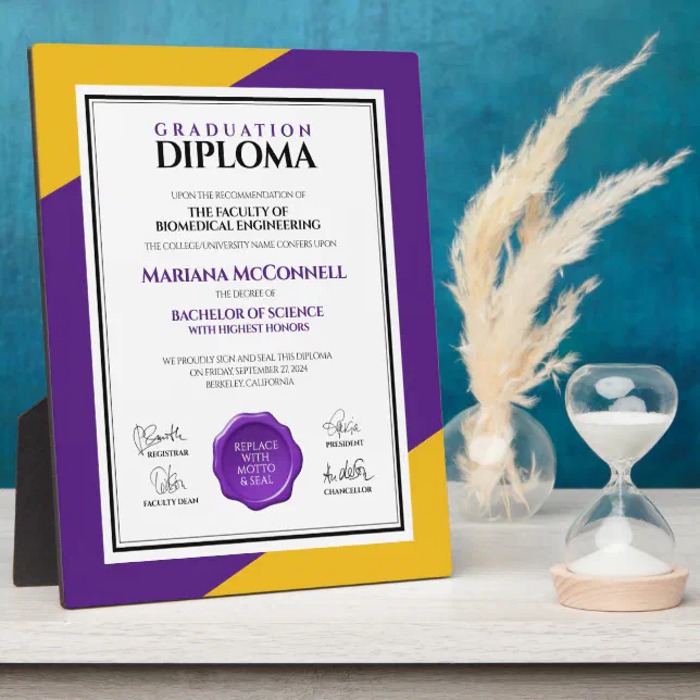 Purple Gold School College University Graduation Plaque