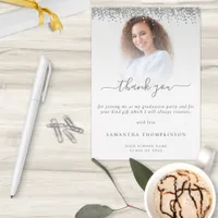 Trendy Silver Glitter Photo Graduation  Thank You Card