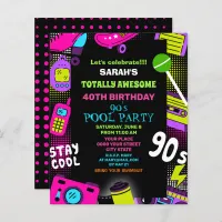 Budget Neon Retro 90's Birthday Pool Party Invite