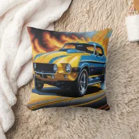 Classic hot rod racing through flames at sunset throw pillow