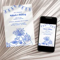 Doodle Table & String Light Adult's Birthday Party Invitation