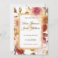 Elegant Peach Pink Floral Botanical Wedding  Save The Date