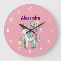 Cute Colorful Watercolor Unicorn Large Clock