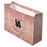 Metallic Rose Gold Glitter Logo Paper Shopping Bag