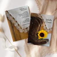 Country Sunflower and Lace Western Wedding Invitation