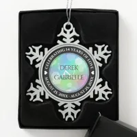 Chic 14th 24th 34th 43rd Opal Wedding Anniversary Snowflake Pewter Christmas Ornament