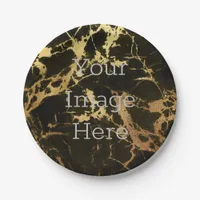 Create Your Own Black + Gold Faux Foil Marble Paper Plates