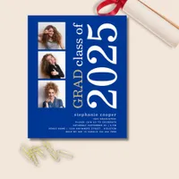 Budget 3 photo Bold 2025 Blue Graduation Invite