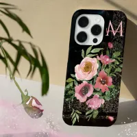 Pink Floral black  iPhone 15 Pro Case