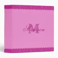 Girly pink glitter zigzag, monogram 3 ring binder