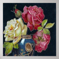 Roses in a Vase Vintage Poster