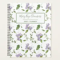 Watercolor Purple Sweet Pea Flowers Planner