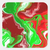 Red and Green Christmas Marble Swirls  Square Sticker