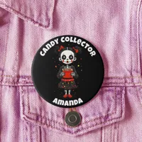 Cute Candy Collector Skeleton Girls Halloween Button