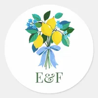 Personalized Lemon Bridal Shower Monogram Classic Round Sticker