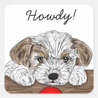 Cute little Hand drawn Puppy Dog Howdy Square Sticker
