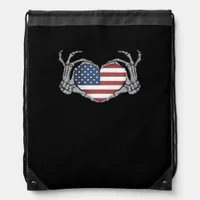American Flag Heart Fitted Drawstring Bag