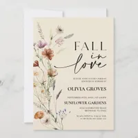 Fall in Love Beige Wildflower Bridal Shower  Invitation