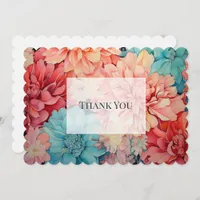 Teal, Coral, and Champagne Floral Thank You Invitation