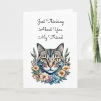 Gray Striped Cat and Flowers