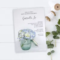 Blue Hydrangea Flowers in Jar Vase Baby Shower Invitation