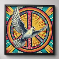 Boho Retro Dove and Peace Sign Peel And Stick Photo Tile