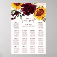 Fall Wedding Seating Chart Sunflowers Roses Foam B