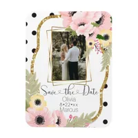 Pink Yellow Poppy Save the Date Floral Photo Magnet