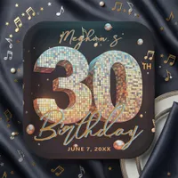 Glam Disco Ball Music Notes 30th Birthday Party Paper Plates