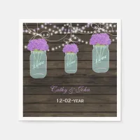 Purple Flowers Mason Jars Barn Wood Wedding Napkins