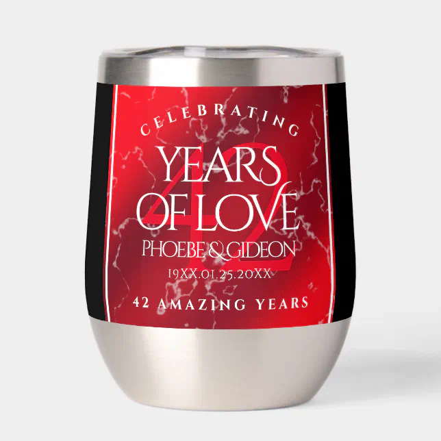 Elegant 42nd Jasper Wedding Anniversary Thermal Wine Tumbler